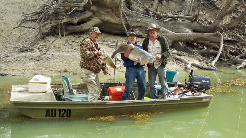 A group of friends fishing for murray cod.